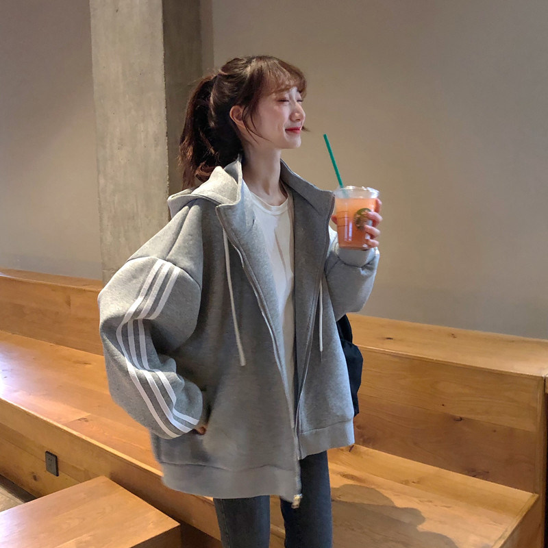 2021年秋冬加绒灰色bf慵懒新款