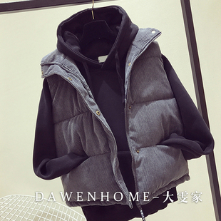 羽绒棉灯芯绒马甲女2021年新款秋冬韩版宽松短款百搭外穿马夹背心