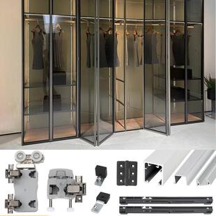 铝框款玻璃门开放式衣柜折叠门轨道衣帽间门折叠移动滑轨五金配件