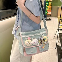 痛包学生党可装书2025新款绿色斜挎包大容量原创日系小众单肩包女