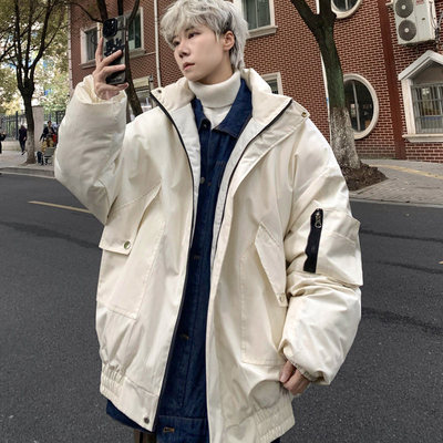 美式高街黑色羽绒服男款冬季高级感痞帅加厚棉服保暖面包服外套