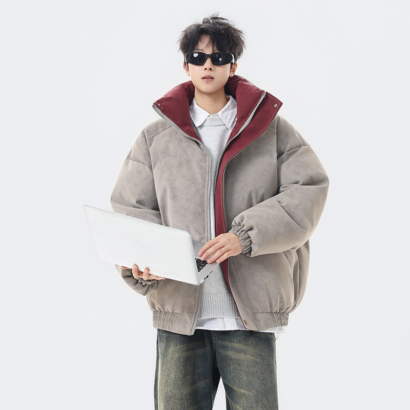 美式潮牌短款加厚立领羽绒服男