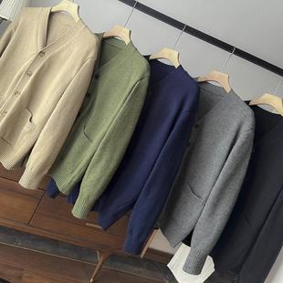 柔软舒适宽松慵懒V领单排扣针织开衫 情侣款 毛衣女 木巨299 日单