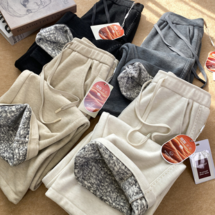 大厂订单！篙端线~醋酸羊毛混纺一体雪花绒加厚窄版阔腿休闲裤冬