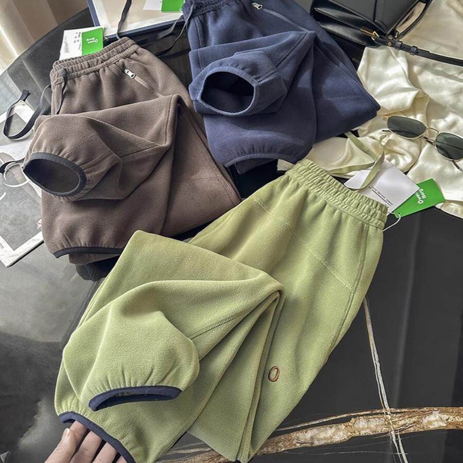 韩系潮流！素系~松紧高腰抽绳后袋刺绣小标摇粒绒束口卫裤休闲裤