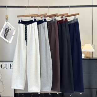 休闲裤 加厚保暖奥丽绒撞色高腰刺绣小马阔腿弯刀卫裤 冬季 渠道货