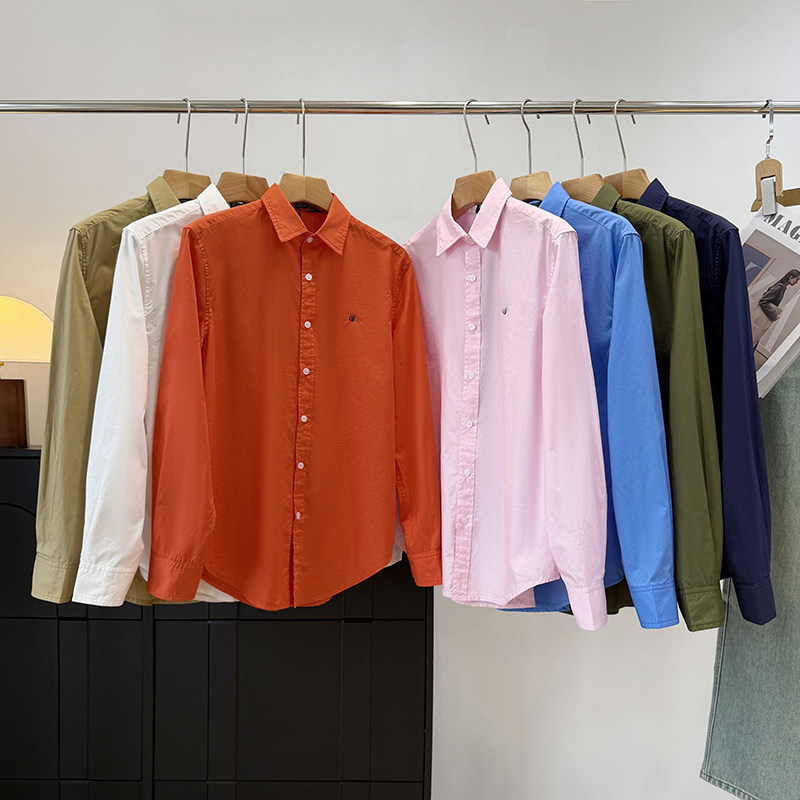 渠道好货！舒适纯棉衬衫~时尚翻领复古小马刺绣宽松长袖防晒衬衣