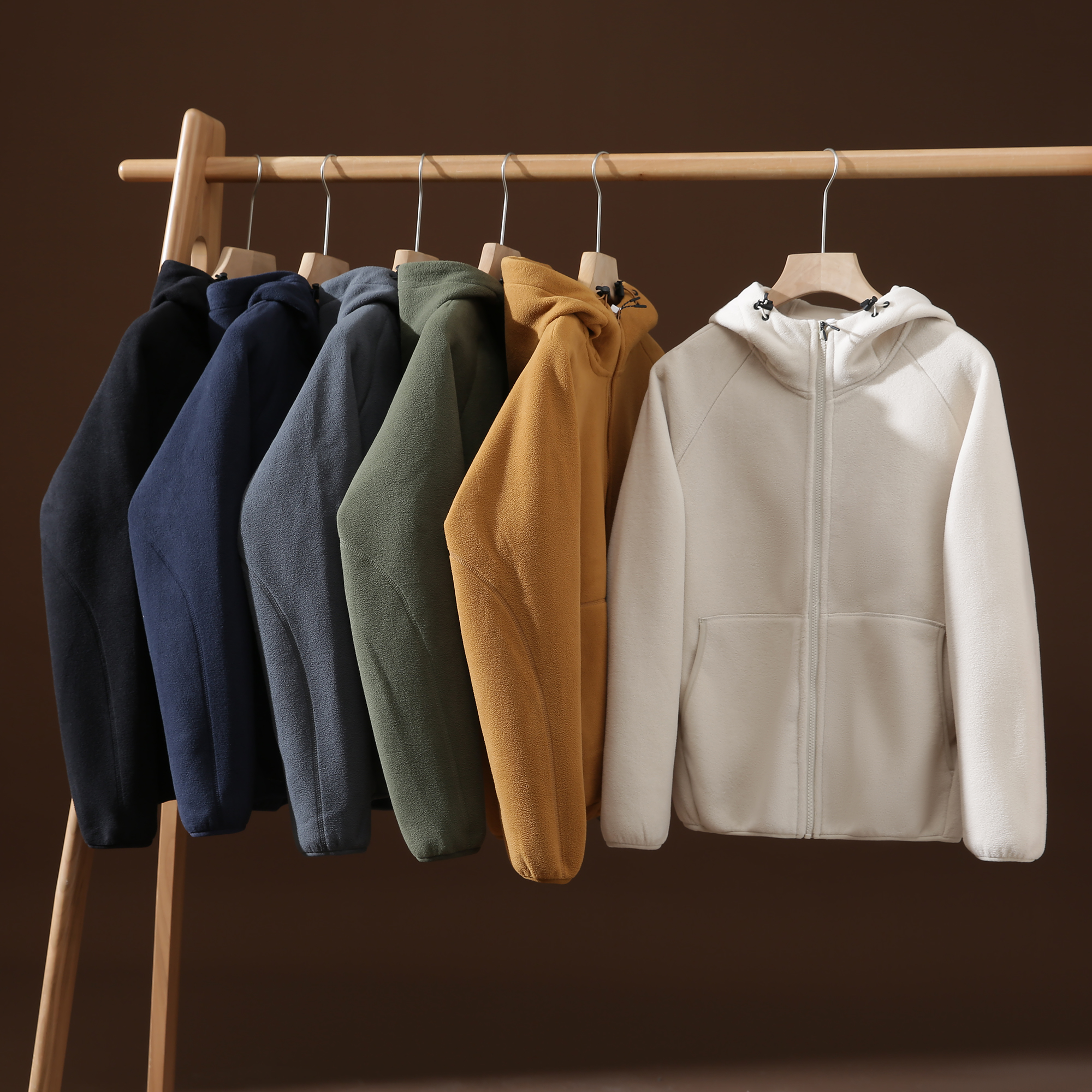 高克重双面摇粒绒连帽抓绒衣外套