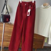 年度神裤 拖地休闲裤 时髦row碇制喜庆红垂感灯芯绒窄版 阔腿裤