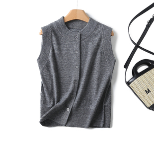 简约圆领单排扣无袖 法式 坎肩针织背心马夹女上衣 M系 西班牙单