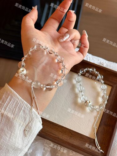 爱美饰品家2026新款天然白水晶手链银色流苏百搭时水晶手串手链女