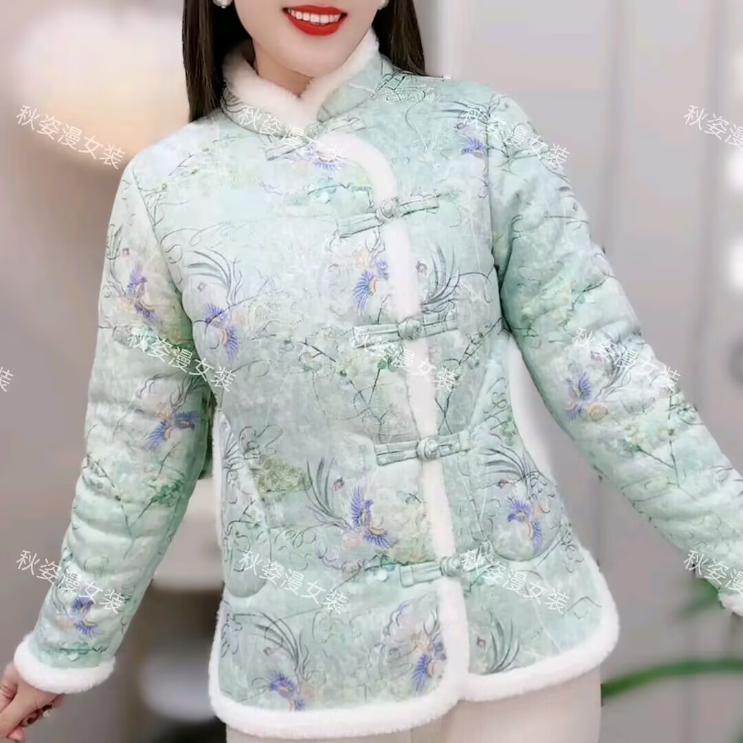 中式女装中国风棉服复古盘扣棉衣加绒加厚时尚改良冬季唐装花棉袄