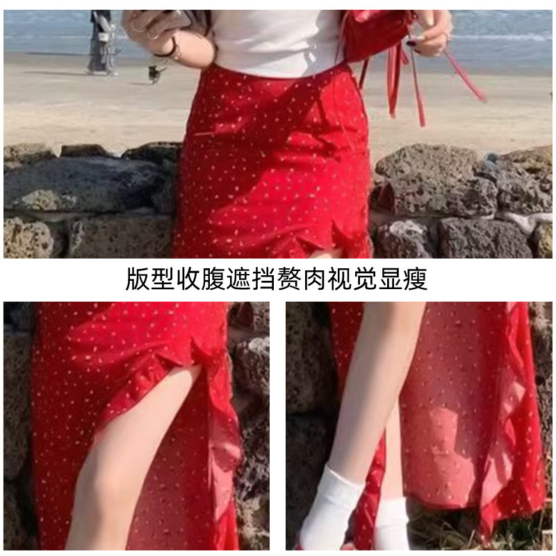 红色碎花包臀裙夏季薄款