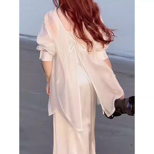 法式天丝防晒衬衫女夏薄纱开衫上衣配吊带裙子外搭小披肩空调罩衫