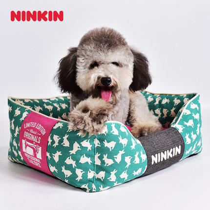 NINKIN可拆洗兔子印花方窝 棉质帆布双层加厚耐咬耐磨舒适易清洗