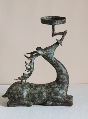 生财有鹿装饰摆件古典灯具蜡台