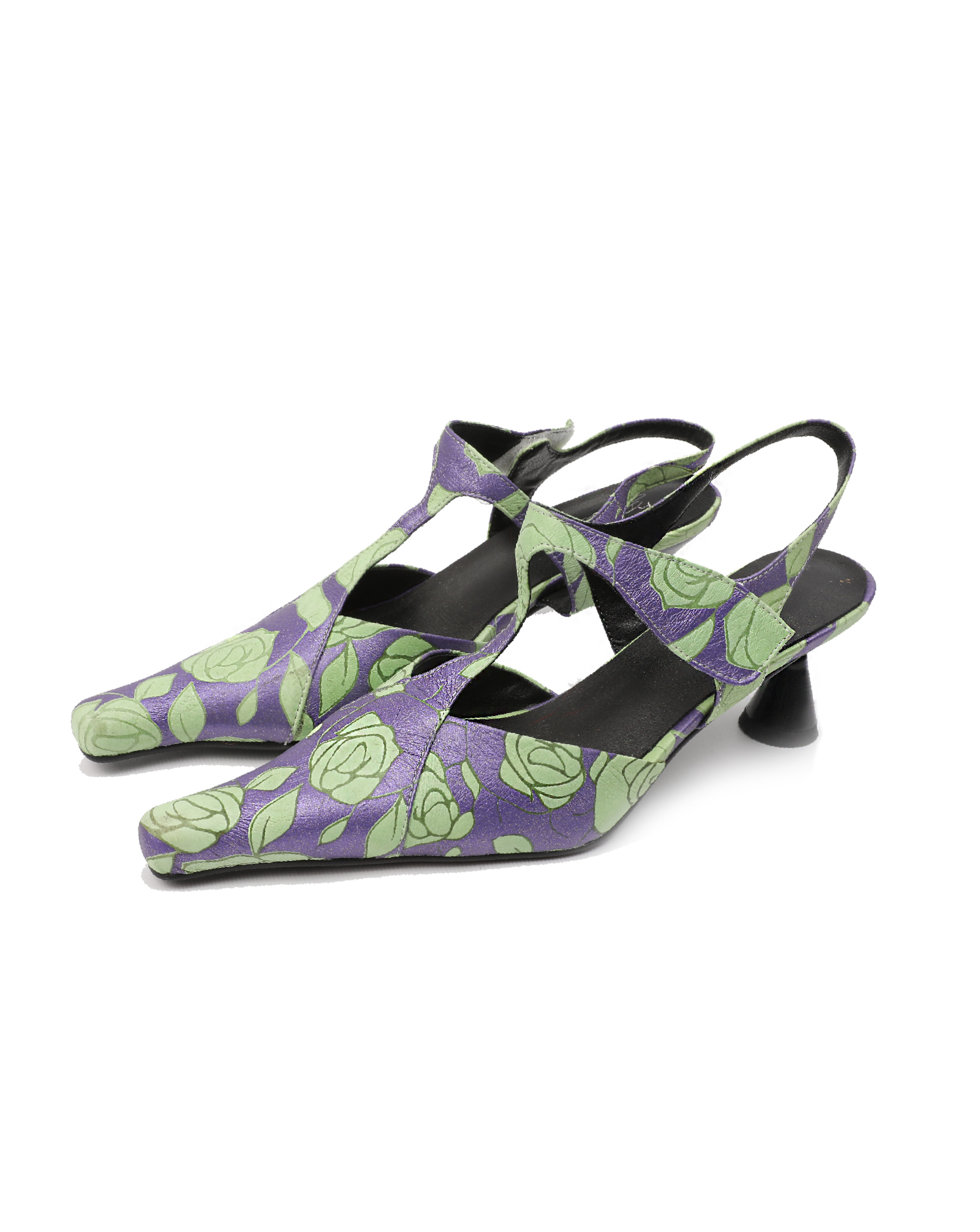 中古改良印花小众设计尖头丁字酒杯跟新中式女包头鞋,女鞋,时装凉鞋,淘宝优惠券,粉丝福利购,淘宝优惠卷