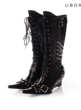 孟佳金靖同款/尖头高跟靴暗黑哲学爆款绑带长靴