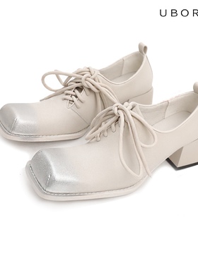 UBORYA×GENDERLESS联名/复古手工染色喷绘油蜡皮中性系带皮鞋