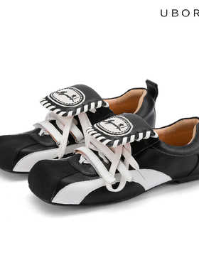 UBORYA女鞋德训鞋休闲鞋夏季软底时尚真皮平底气质高级熊猫配色