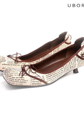 UBORYA芭蕾鞋女鞋浅口单鞋新款高跟真皮气质时尚夏季配裙子一脚蹬