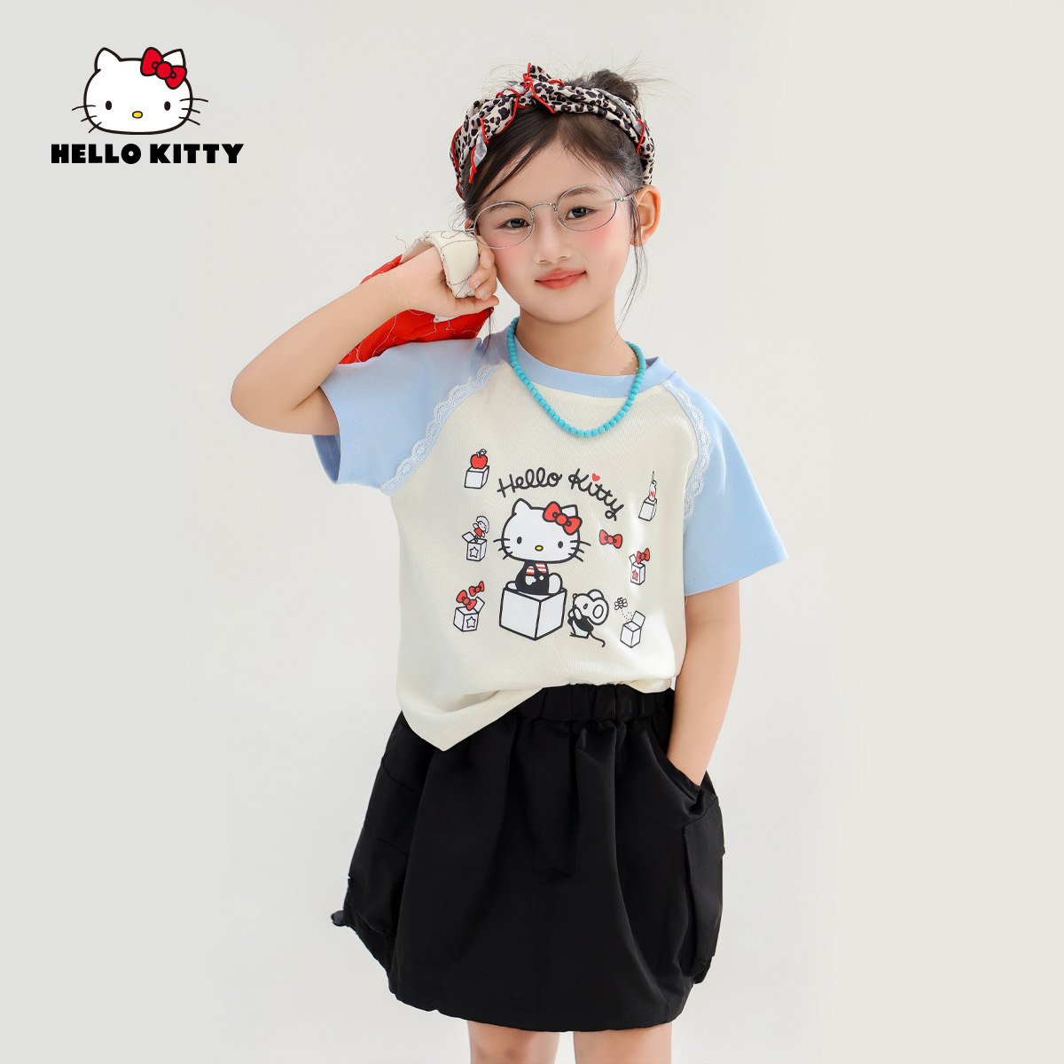 女童短袖t恤2026新款中大童夏季半袖插肩洋气HelloKitty儿童夏装