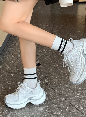 YOUNGER LURE2025年新款秋季银色灰色小个子女生内增高厚底老爹鞋