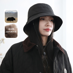 饮水鸟藏地100牦牛绒填充经典渔夫男女盆帽保暖显脸小水桶帽25冬