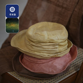 饮水鸟早秋新草木染100苎麻褶皱礼帽遮阳显脸小优雅复古精致女士