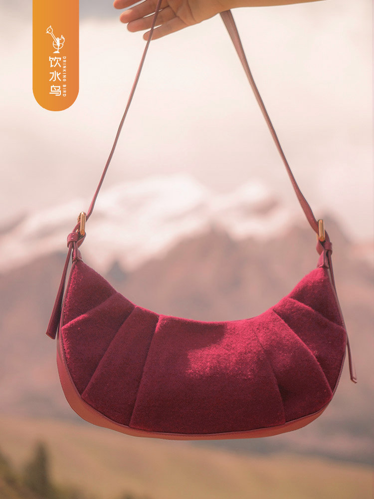 饮水鸟牦牛绒氆氇牛皮包民族风褶皱编织纯色休闲手工大容量