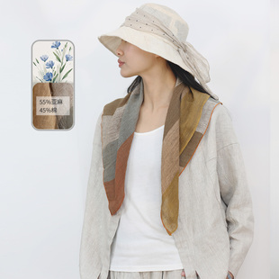 饮水鸟25年春夏亚麻棉方巾披肩围巾柔软文艺百搭细腻亲肤条纹防晒