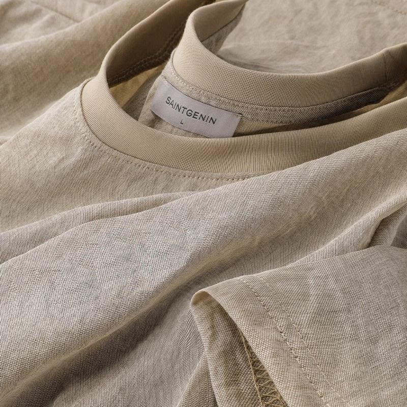 冰丝亚麻短袖T恤男夏季薄款宽松休闲运动体恤棉麻纯色简约上衣服