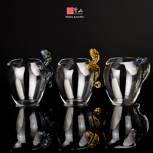 圣山高透玻璃公道杯手工高硼硅耐高温龙纹把手茶具分茶器公道杯