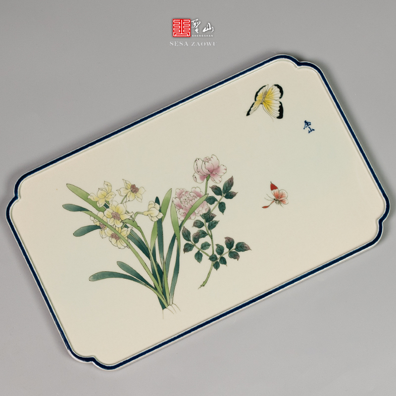 圣山手绘五彩仿古风功夫茶台