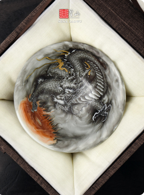 圣山景德镇墨龙手绘主人杯压手杯盖碗茶杯复古陶瓷茶具茶杯主人杯