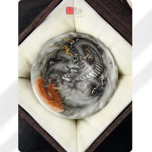圣山景德镇墨龙手绘主人杯压手杯盖碗茶杯复古陶瓷茶具茶杯主人杯