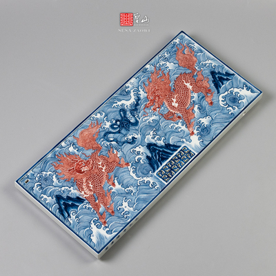 圣山仿古中式手绘青花茶盘