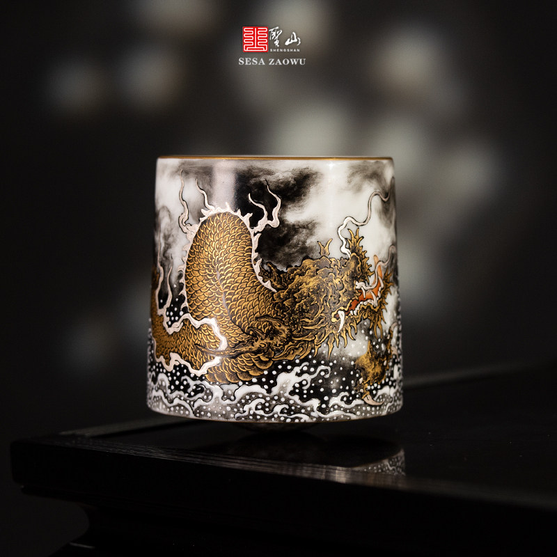 墨彩金银错龙纹醒酒杯
