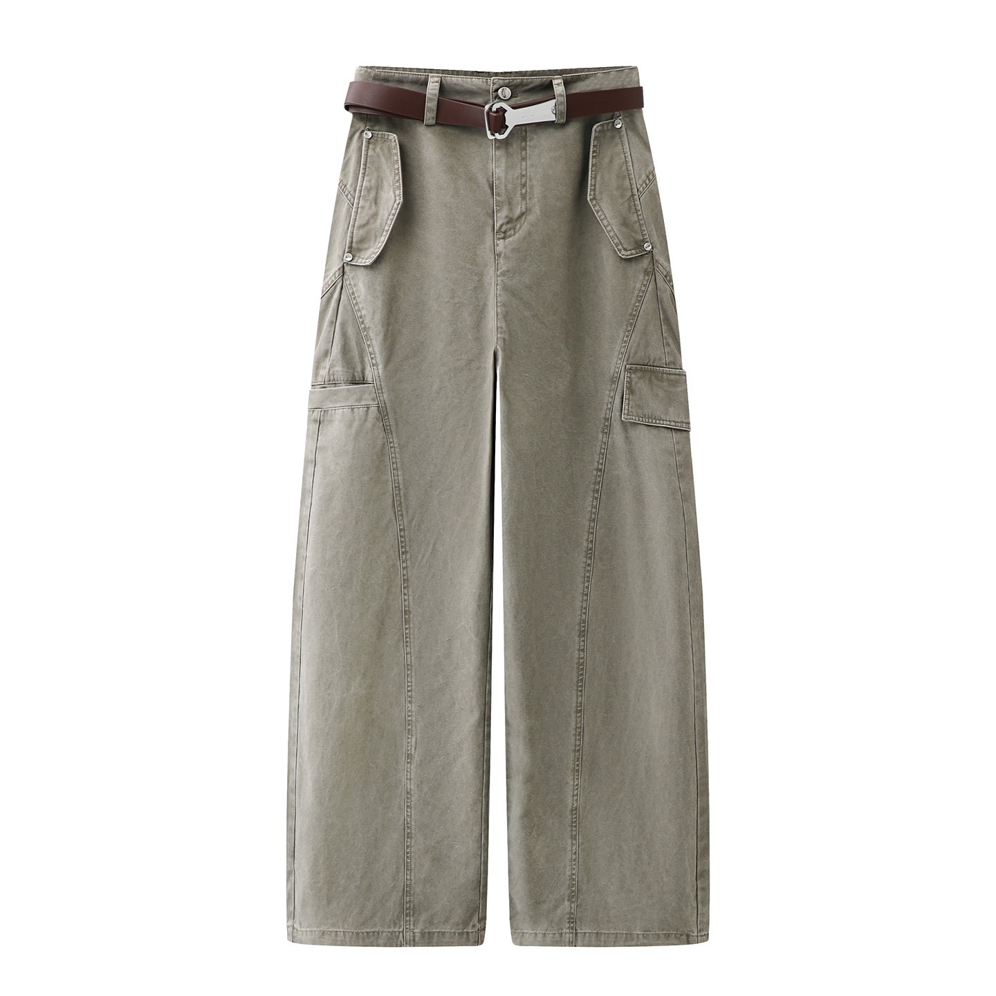 2026春季设计师款女装气质宽松工装风腰带高腰休闲裤阔腿裤长裤女