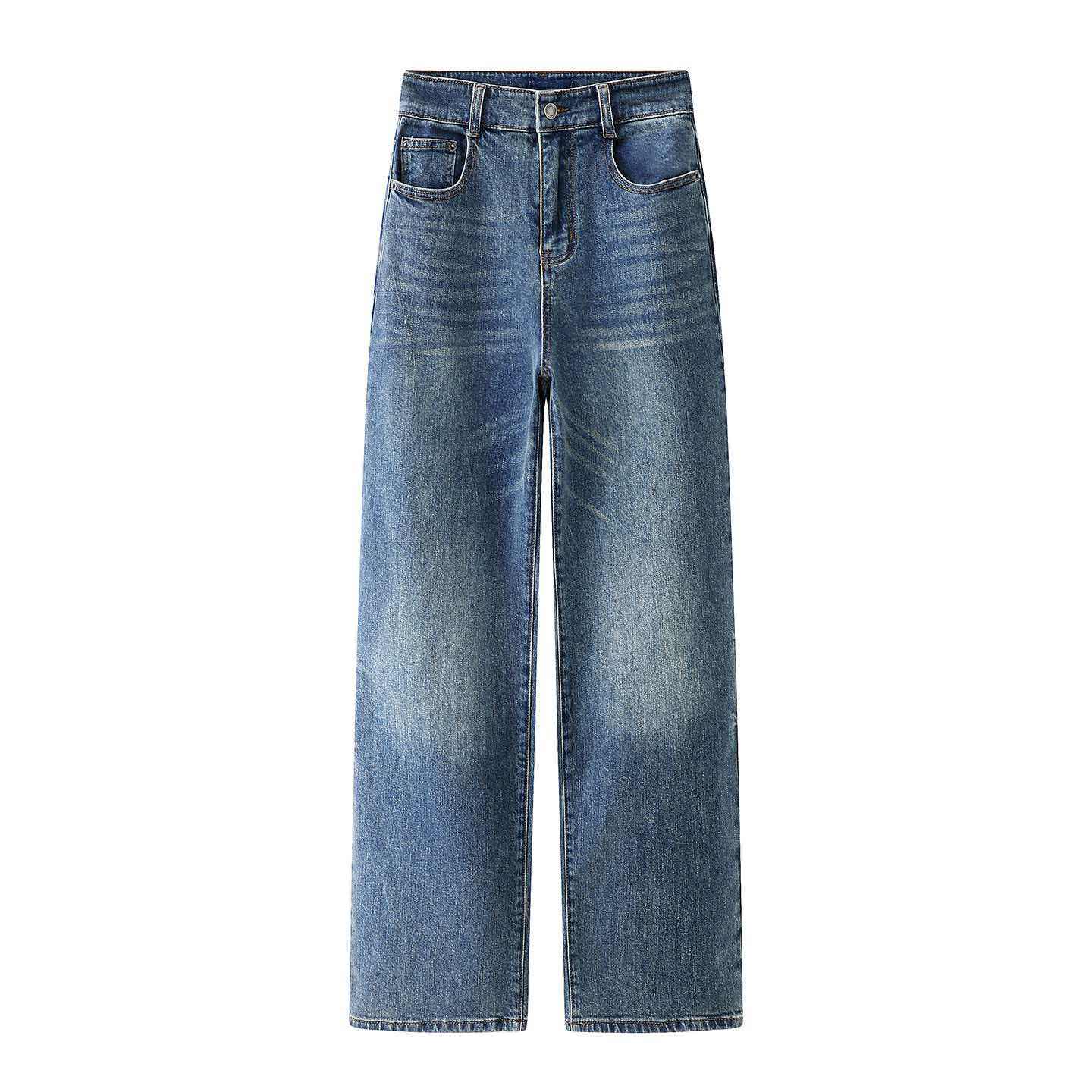 2026春季设计师女装复古高腰阔腿牛仔裤复古中低腰直筒休闲长裤女