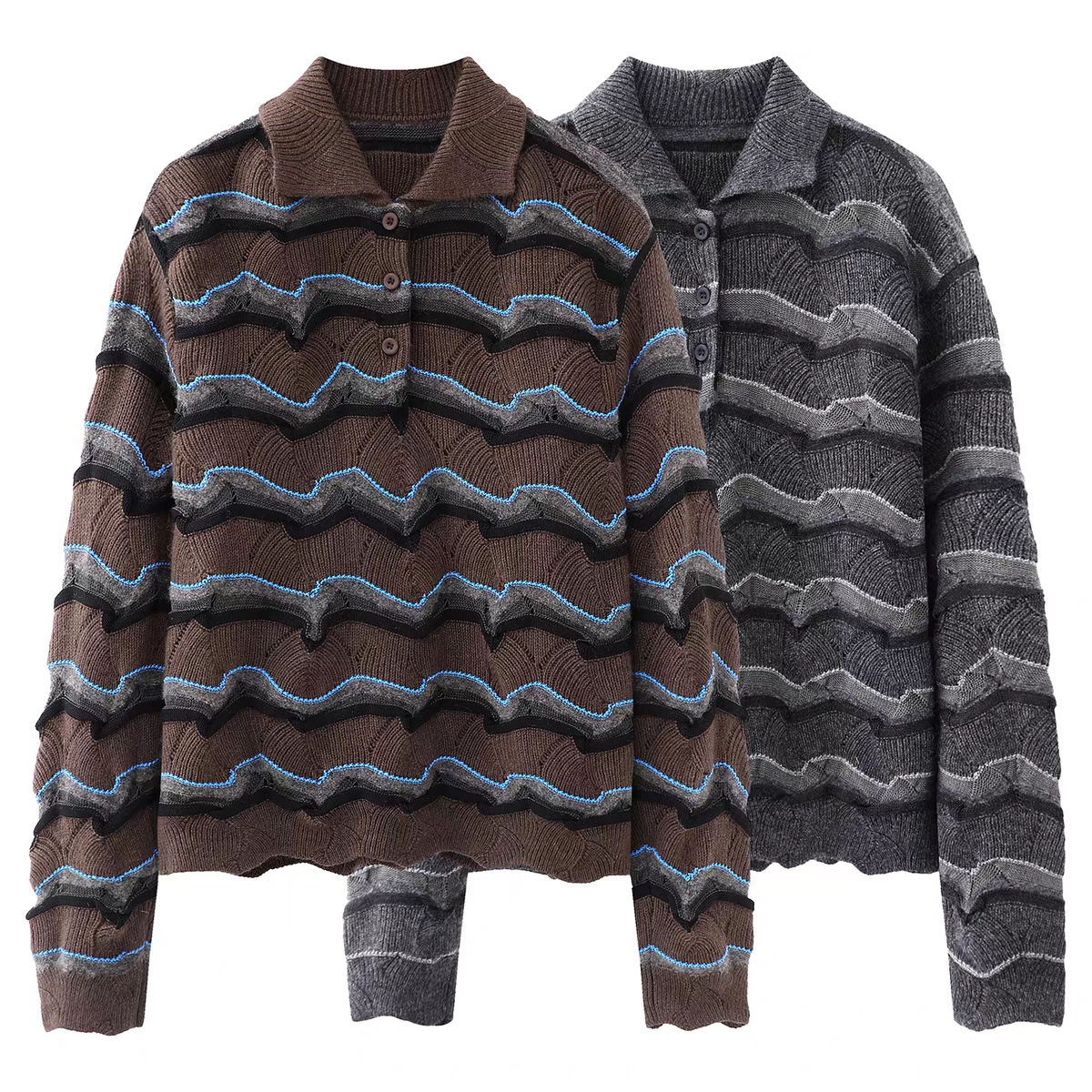 2025冬季设计师款轻奢风女装百搭宽松显瘦翻领套头长袖针织衫毛衣