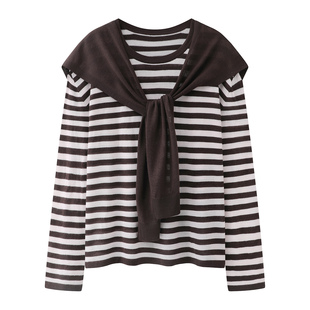 2026春季设计师款轻奢风女装两件套披肩条纹针织衫洋气内搭打底衫