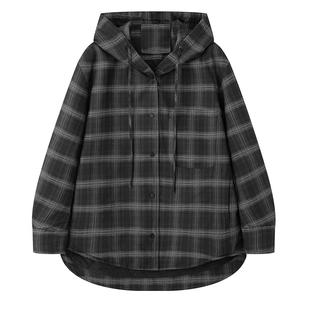 2025冬季设计师款轻奢风时尚女装休闲宽松连帽格子棉衣棉服女外套