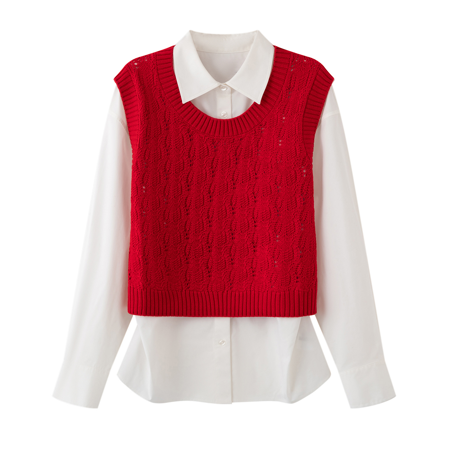 2026春季设计师款轻奢风百搭宽松显瘦翻领针织背心两件套上衣女