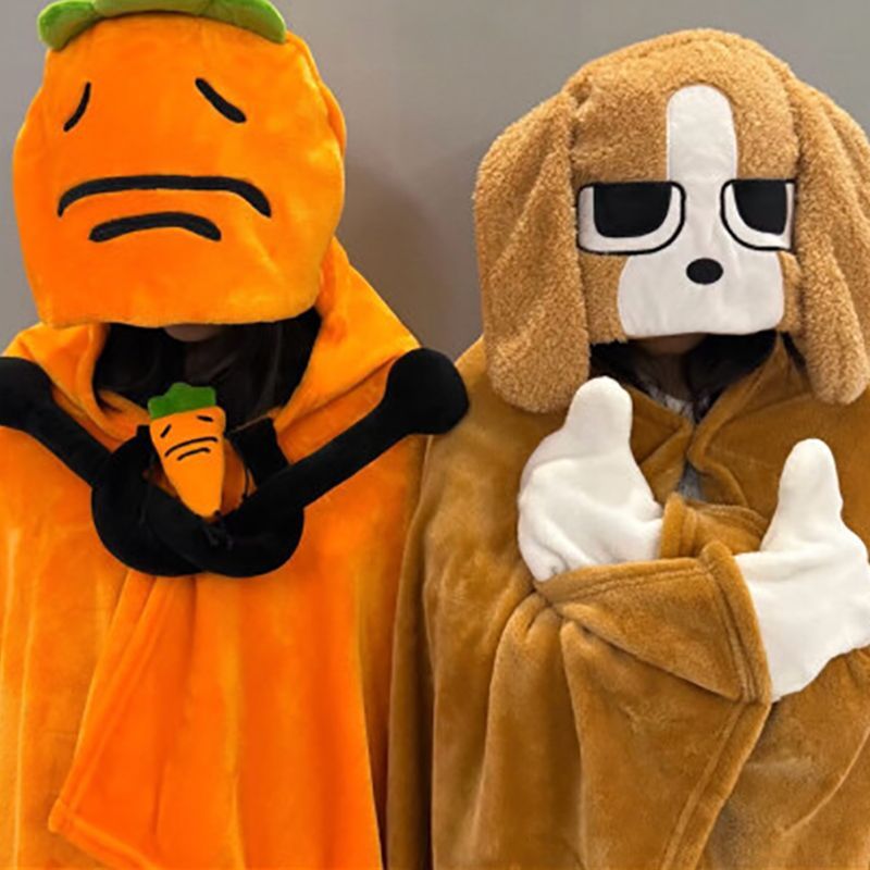 可爱搞怪毛毯暹罗厘普毛绒连帽斗篷比格多栋张田中披肩宿舍睡毯