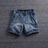 四分牛仔中裤 小直筒休闲短裤 男士 复古水洗做旧潮流修身 子 美式 夏季