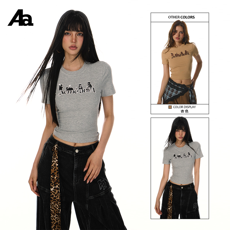 ACMEAURA复古小猫印花正肩T恤