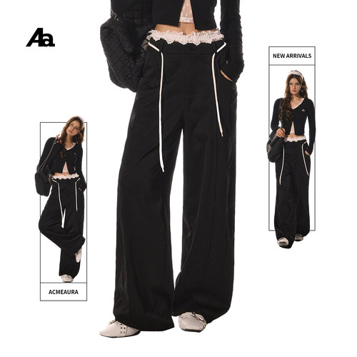 ACMEAURA撞色蕾丝花边休闲裤