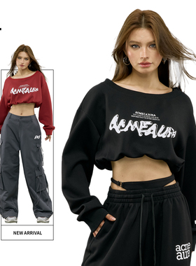 ACME AURA爵士舞斜肩设计卫衣女2025宽松ins潮短款高腰安可雷上衣