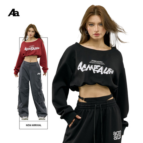 ACME AURA爵士舞斜肩设计卫衣女2025宽松ins潮短款高腰安可雷上衣